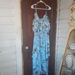 Parker Sky Blue Iris Floral Maxi Tiered Dress Sz Large